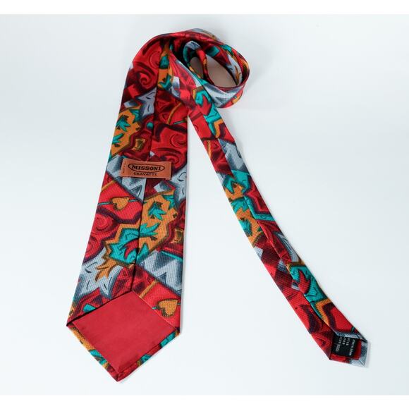 VTG Missoni Italy Silk Cubism Floral Bird Tie Retro Artsy Wedding Luxury Boho - Picture 9 of 14